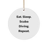 Scuba Diving Enthusiasts Gifts from Friends - Eat. Sleep. Scuba Diving. Repeat. Circle Ornament, Christmas Unique Presents for Scuba Diving Men, Women, Family - Image 1